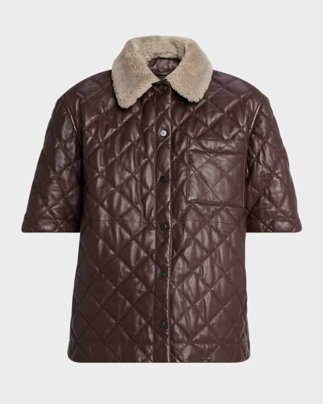 Lamb Shearling Collar Quilted Nappa Leather Shirt